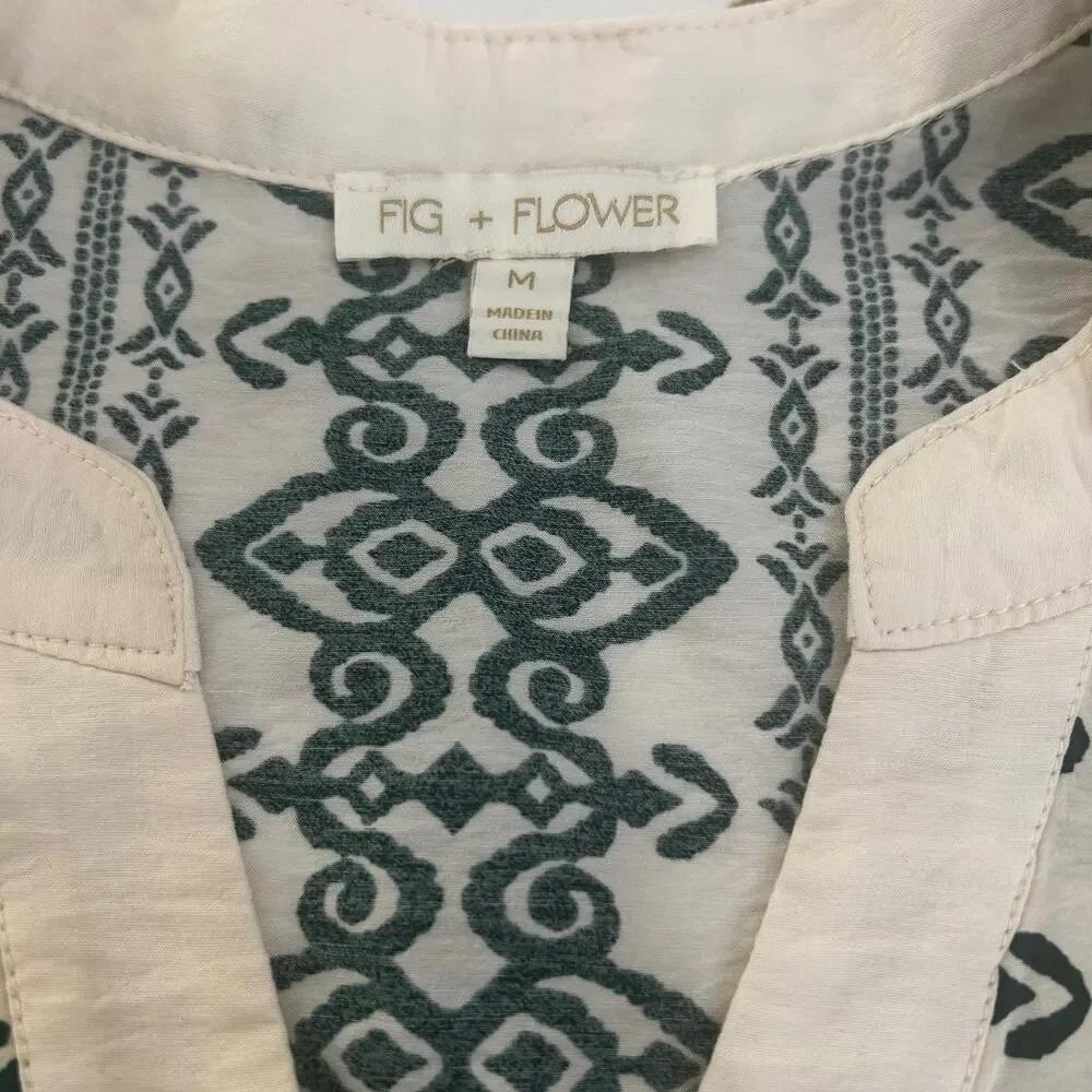 Fig & Flower Dress Boho Cream Green Tiered Knee Length SZ M Anthropologie Derby - Picture 7 of 9